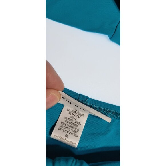 Robin Piccone Ava Tie Cropped T-Shirt Tank Swim Teal Blue Hipster Bikini Set M - Picture 3 of 13